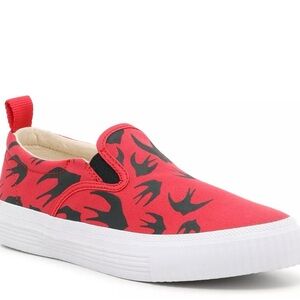 NEW McQ by Alexander McQueen Red Slip-On Shoes with Black Bird Design. Size 11